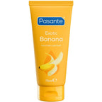 Tube jaune du lubrifiant Pasante Exotic Banana, vu de face, 75 ml