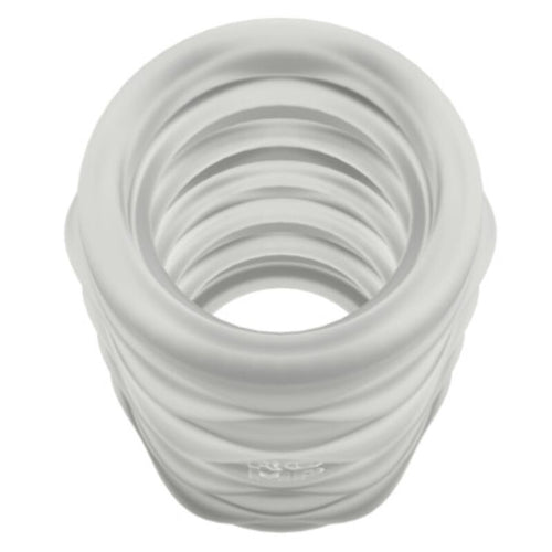Masturbateur masculin ROMP Mosh en gaine transparente et reversible, texture interne ondulee en TPE souple, format compact pour des sensations realistes.