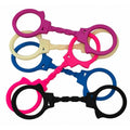 Menottes en silicone Diablo Picante, cinq coloris entrecroisés (blanc, noir, bleu, rose, violet), vue d'ensemble