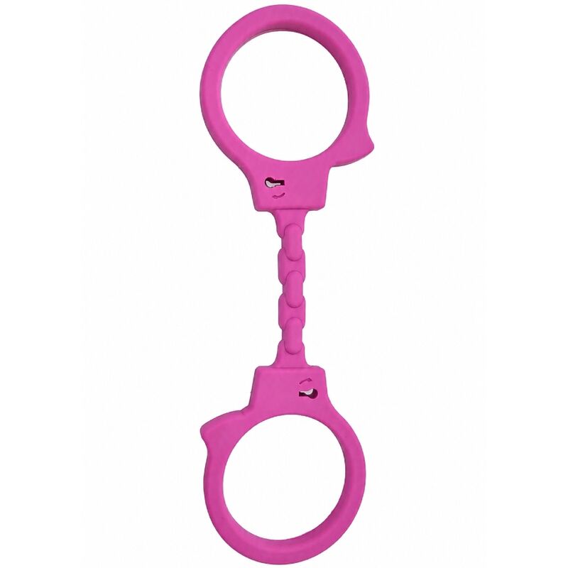 Menottes en silicone Diablo Picante coloris violet fuchsia, vue de face à plat