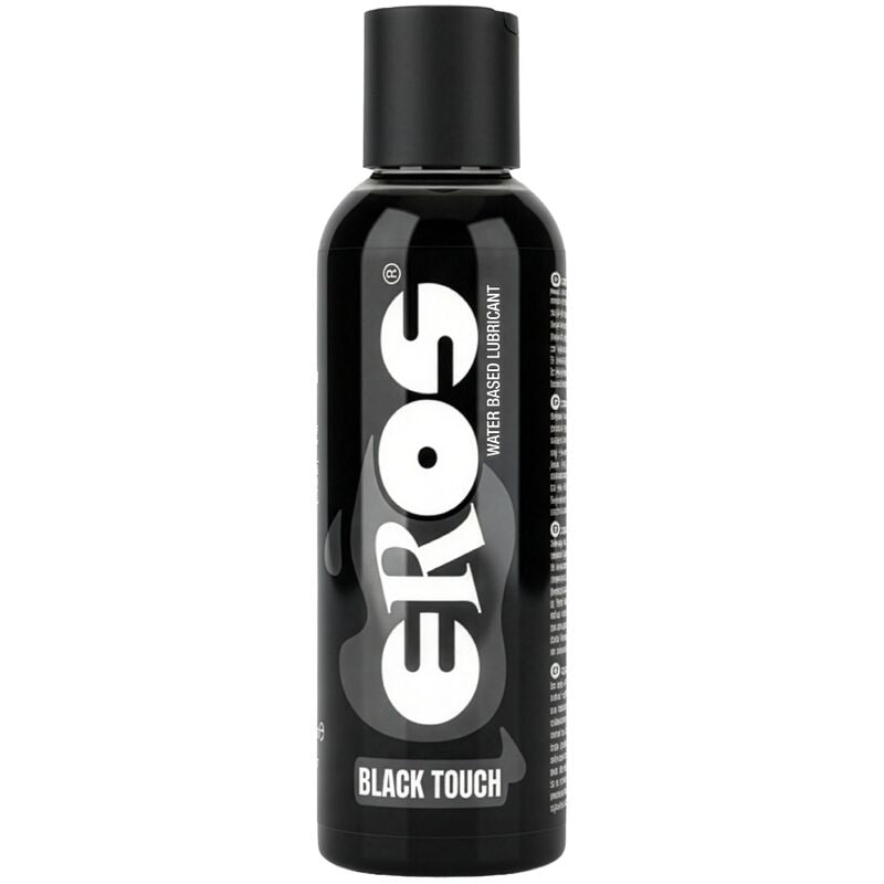Flacon noir du lubrifiant Eros Black Touch à base d'eau, vu de face, 150 ml