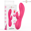 Emballage blanc du Tammy Intense avec vue du stimulateur rose fuchsia, pictogrammes des caracteristiques et mention 197mm/22mm