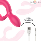 Detail du port de charge USB du Charly avec cable blanc, silhouettes du stimulateur en transparence