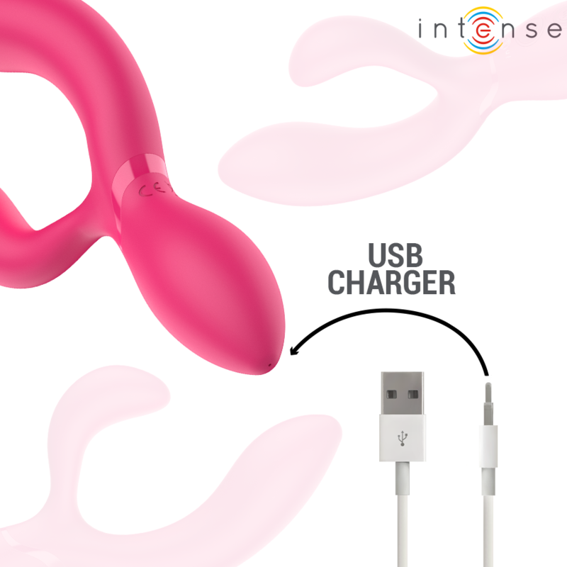 Detail du port de charge USB du Charly avec cable blanc, silhouettes du stimulateur en transparence