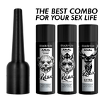 Applicateur de lubrifiant anal taille L — mis en scène avec trois gels anaux BlackHole de la gamme Relax