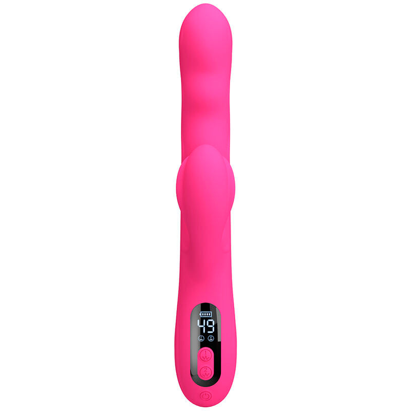 Vibrateur lapin Winters rose fuchsia vu de face en pied, écran LED et boutons tactiles à la base