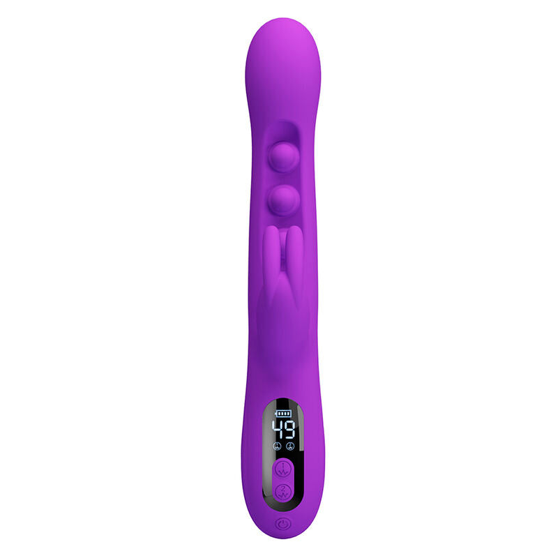 Vibrateur lapin Sabien violet vu de face, plots de tapotement et oreille stimulatrice fourchue à la base