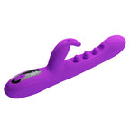 Vibrateur lapin Sabien violet vu en diagonale, écran de commande et plots de tapotement visibles