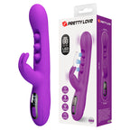 Emballage du Pretty Love Sabien avec le vibrateur violet à côté, dimensions 35 mm et 240 mm imprimées sur la tranche