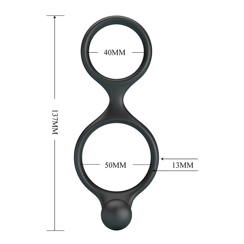 Schéma des dimensions de l'anneau double Florian : 137 mm de hauteur totale, anneaux de 40 et 50 mm de diamètre intérieur, 13 mm d'épaisseur