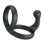 Anneau double Florian noir vu de trois-quarts, avec petite bille de stimulation périnéale à droite