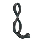 Anneau double Florian noir vu de profil, silhouette en huit avec la bille de stimulation en bas à droite