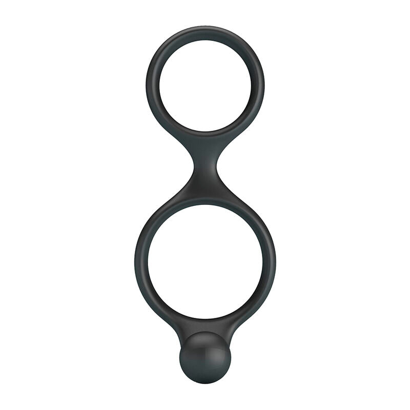 Anneau double Florian noir vu de face, forme en huit avec les deux boucles alignées verticalement et la bille en bas