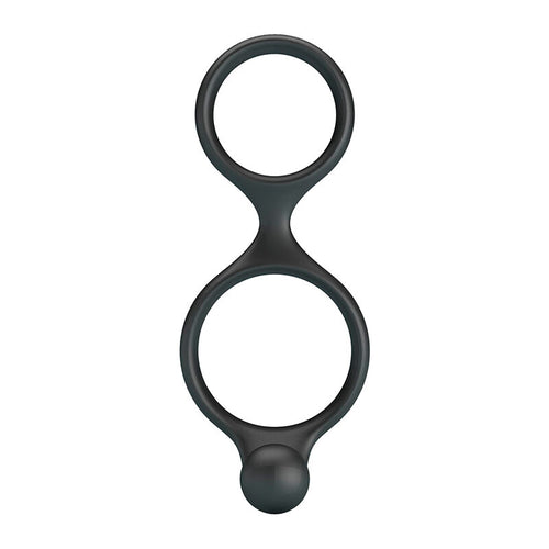 Anneau double Florian noir vu de face, forme en huit avec les deux boucles alignées verticalement et la bille en bas