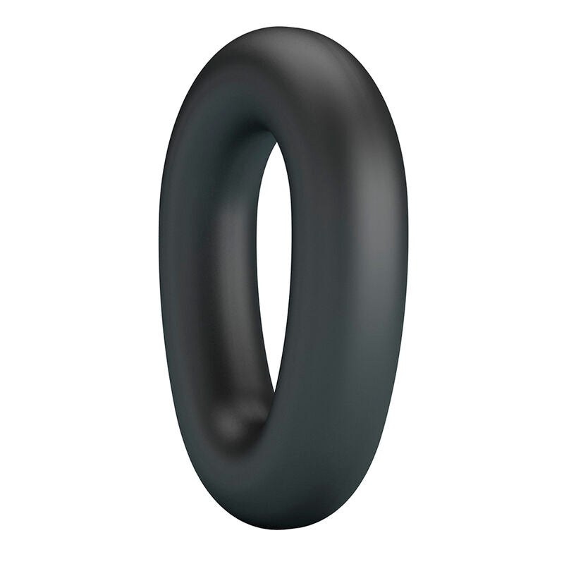 Anneau pénien Vesper noir lisse vu de profil, silhouette fine et allongée