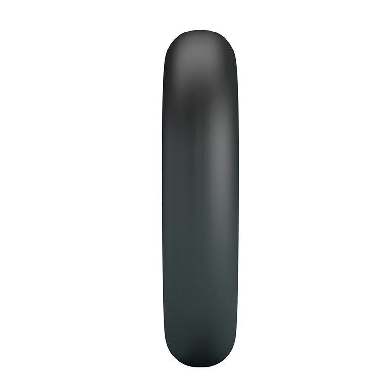 Anneau pénien Vesper noir lisse vu de très près sur la tranche, courbe régulière du silicone
