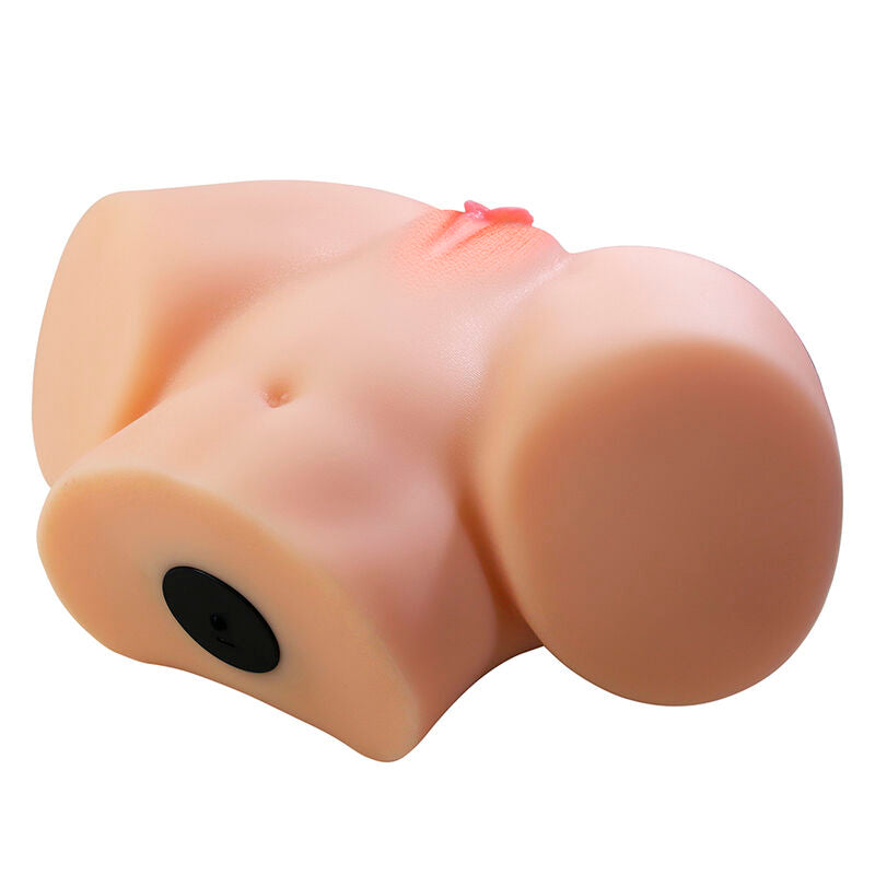 Masturbateur Vivian vu de trois-quarts, tunnel vaginal texturé avec bouton de commande noir sur le côté