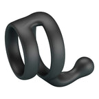 Anneau double Yancy noir vu de trois-quarts, silhouette des deux boucles et du stimulateur courbé