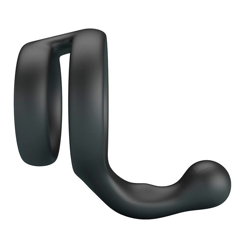 Anneau double Yancy noir vu de profil, forme en L avec le stimulateur recourbé vers le bas