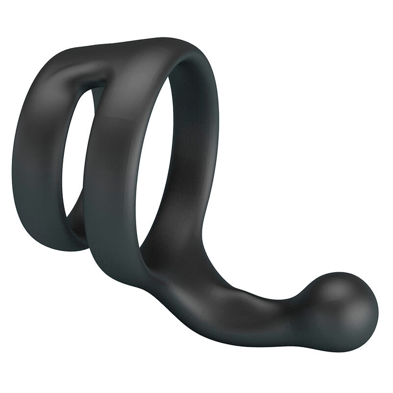 Anneau double Yancy noir vu de trois-quarts sous un autre angle, les deux boucles superposées bien visibles