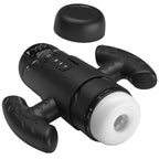 Masturbateur Aetolia avec poignée, capuchon noir détaché au-dessus de l'ouverture blanche