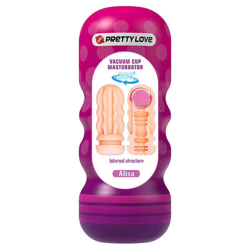 Emballage du masturbateur Pretty Love Vacuum Cup 360°, vue de face avec diagramme de structure interne et mention Alisa
