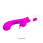 Vibrateur rabbit rose fuchsia allongé en diagonale, mention 30 vibrations