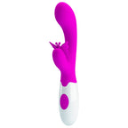 Gros plan sur le bras stimulateur en forme de papillon du vibrateur rose fuchsia