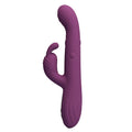 Vibrateur lapin Dee violet foncé, vue de face avec tête nervurée incurvée et stimulateur externe en forme d'oreille de lapin