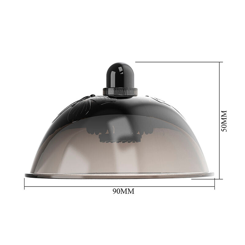 Schéma des dimensions d'une coupelle du stimulateur de tétons : 90 mm de diamètre, 50 mm de hauteur