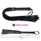 Fouet du kit BDSM à lanières noires et manche tressé, schéma dimensionnel