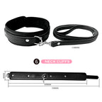 Collier et laisse noirs du kit BDSM, schéma dimensionnel du collier et longueur de la laisse