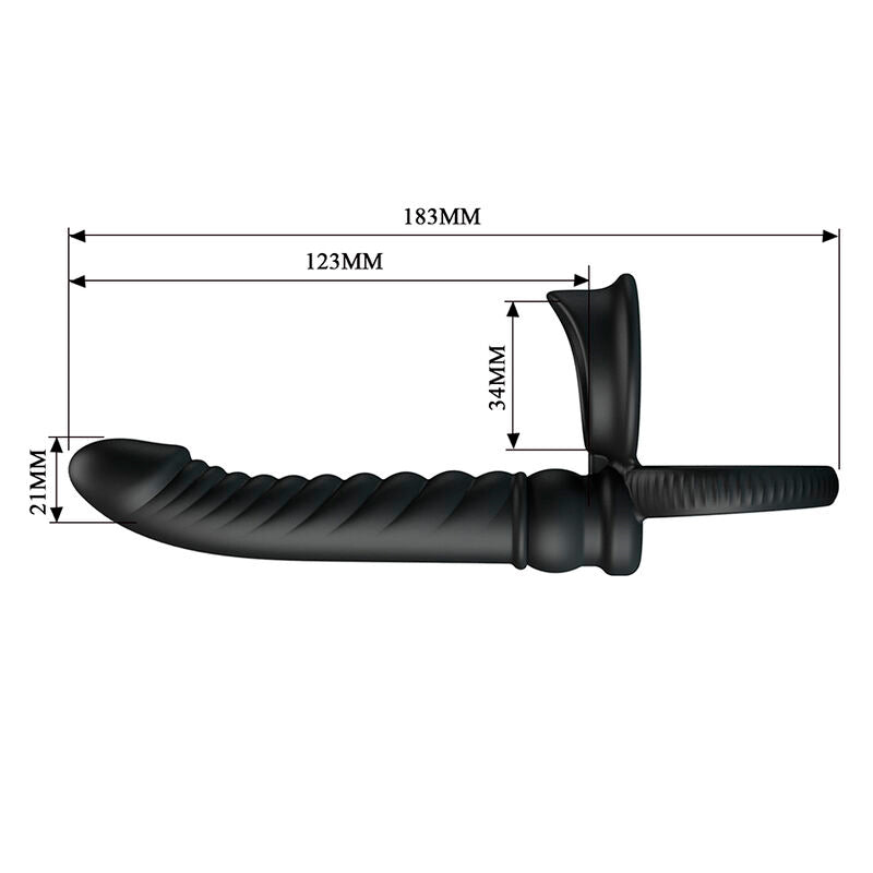 Schéma dimensionnel du Merritt : 183 mm de longueur totale, 21 mm de diamètre de la tige et 34 mm de hauteur de la collerette