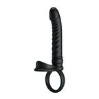 Vibrateur anal Merritt vu de face, gros plan sur la collerette et l'anneau de maintien à la base de la tige