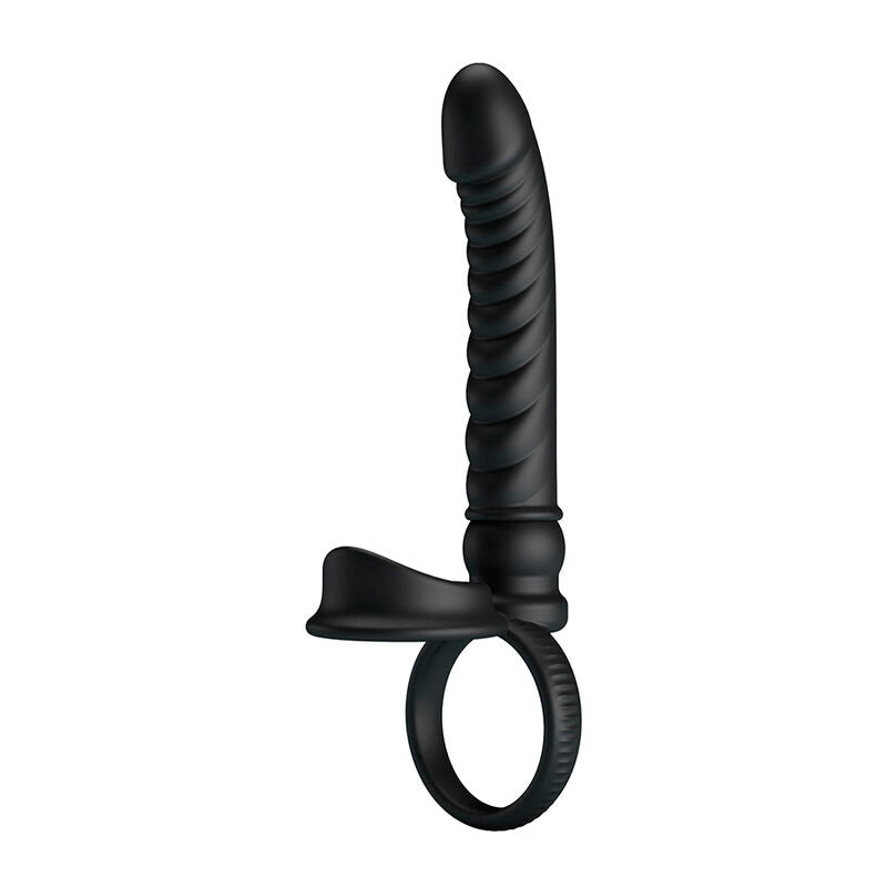 Vibrateur anal Merritt vu de face, gros plan sur la collerette et l'anneau de maintien à la base de la tige