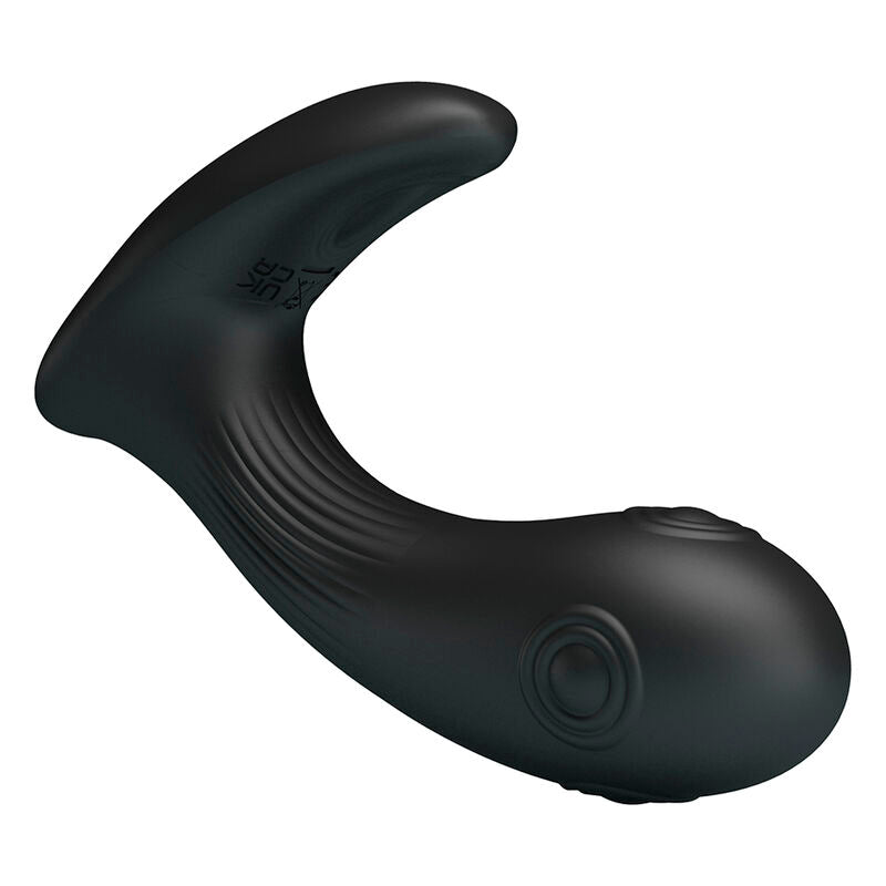 Vibromasseur Mirabelle vu en diagonale, gros plan sur les deux boutons circulaires de la tête et les nervures de la tige