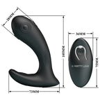 Schéma dimensionnel du Mirabelle : 105 mm de hauteur, 73 mm de largeur à la base et 28 mm à l'embout ; télécommande de 36 x 75 mm