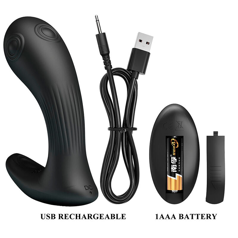 Accessoires du Mirabelle : câble de recharge USB de l'appareil et compartiment à pile AAA au dos de la télécommande