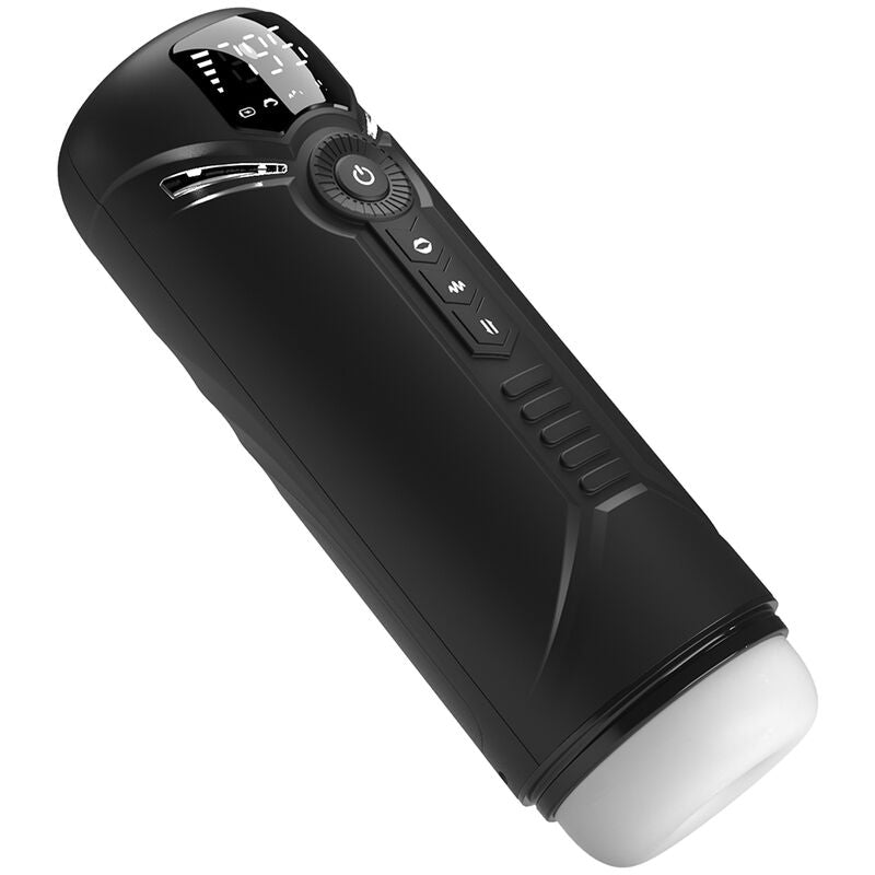 Masturbateur Aetolia, gros plan sur le panneau de commande à molette et les trois boutons d'aspiration, vibration et poussée