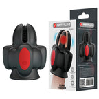 Masturbateur Wyatt à côté de son emballage Pretty Love « Glans Trainer », icônes 10 réglages de vibration, silicone et recharge USB, code-barres visible