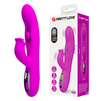 Emballage du Pretty Love Yalanda avec le vibrateur magenta à côté, dimensions 36 mm et 239 mm imprimées sur la tranche
