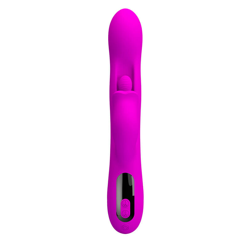Vibrateur Yalanda magenta vu de face en pied, écran de commande noir ovale à la base