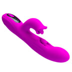 Vibrateur Yalanda magenta vu en diagonale, pétales du stimulateur floral et tige oscillante visibles