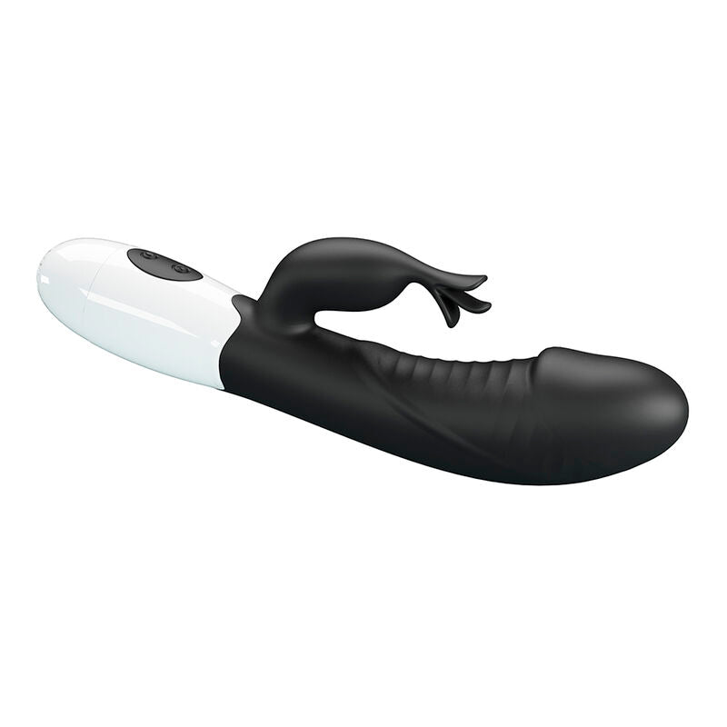 Vibrateur lapin Rasmussen vu en diagonale sous un autre angle, tige nervurée en premier plan