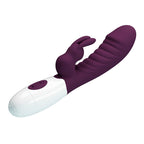 Vibrateur lapin Naughty Bunny vu en diagonale, boutons de commande visibles sur la base blanche
