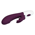 Vibrateur lapin Naughty Bunny, gros plan en diagonale sur l'oreille de lapin et la tige nervurée