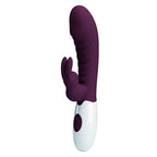 Vibrateur lapin Naughty Bunny violet foncé vu de face, silhouette complète de la tête à la base