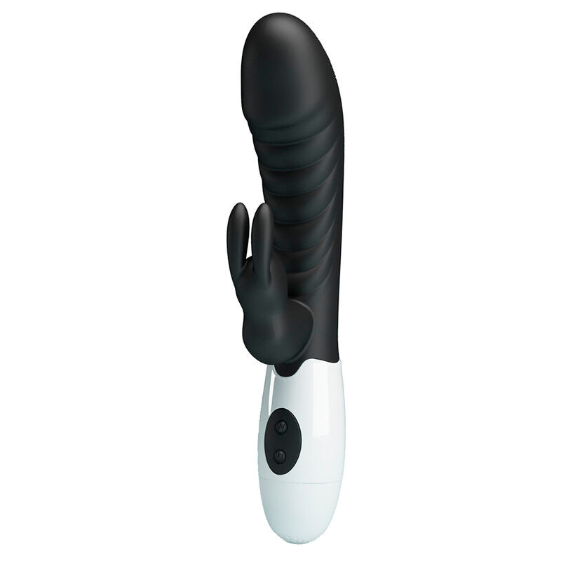 Vibrateur lapin Naughty Bunny noir vu de face, silhouette complète de la tête à la base
