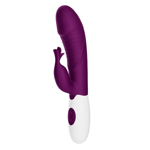 Vibrateur lapin Rogue Muse violet vu de profil sur fond blanc