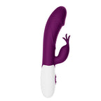 Vibrateur lapin Rogue Muse violet vu de profil, texture nervurée de la tige visible